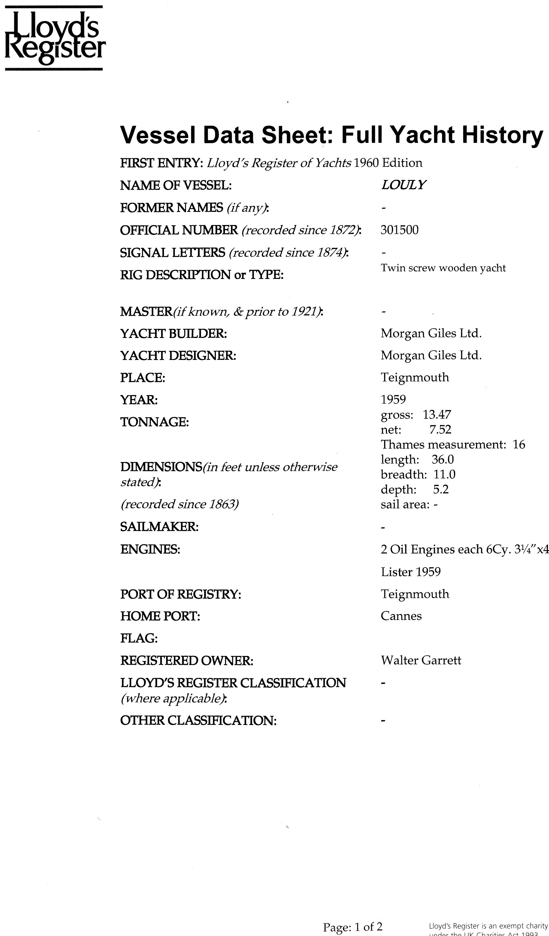 Monaco - Louly - Lloyd's Register Vessel Data Sheet page 1