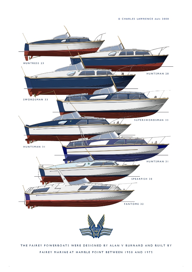 Fairey Powerboats desinged by Alan V Burnard and built by Fairey Marine at Hamble point between 1958 and 1975 - courtesy of Charles Lawrence